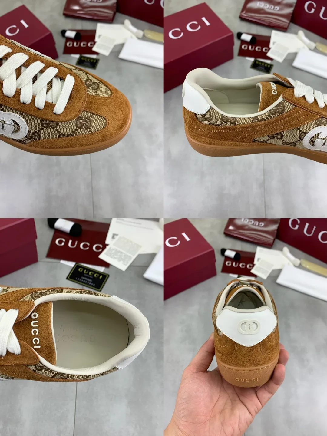 Men's shoes 💰P562 New GUCCI classic design moral training element catwalk model, matching version of top quality moral training shoes for men and women. Epoxy logo process is concave and convex, matching oil edge technology, punched cowhide cloth surface, suede cowhide surface splicing, breathable and not stuffy, the original overlasted shoe model is comfortable on the feet.  Fabric: Matched leather + cloth + mesh Lining: Water-dyed sheepskin Foot: Water-dyed sheepskin Outsole: Original molded TP matching environmentally friendly material Packaging: Top counter full set of packaging Female 35-42 (Female 41.42. Customized) Male 39-46 (46 customized)